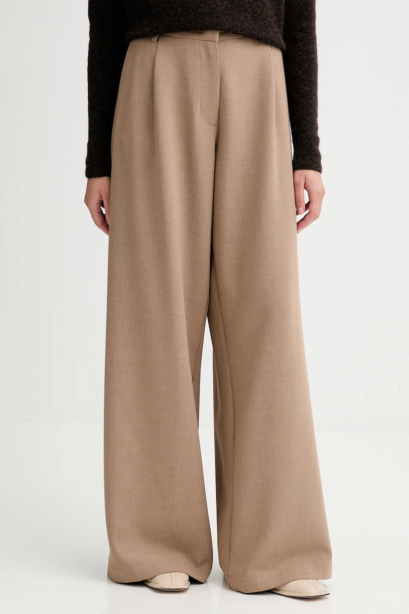 Sessun pantaloni culoarea bej, lat, high waist, 25107000