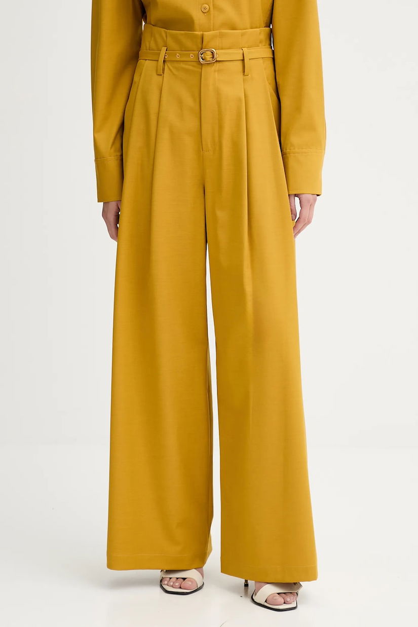 ISABELLE BLANCHE pantaloni din lână culoarea galben, drept, high waist, IS25FW-P036-T002