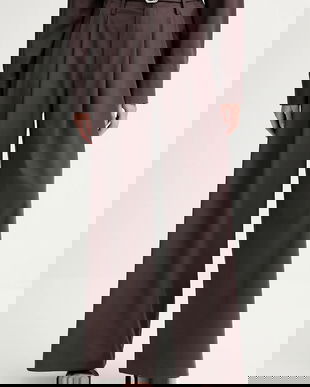 ISABELLE BLANCHE pantaloni din lână culoarea bordo, drept, high waist, IS25FW-P036-T002