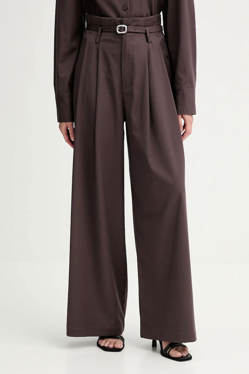 ISABELLE BLANCHE pantaloni din lână culoarea bordo, drept, high waist, IS25FW-P036-T002