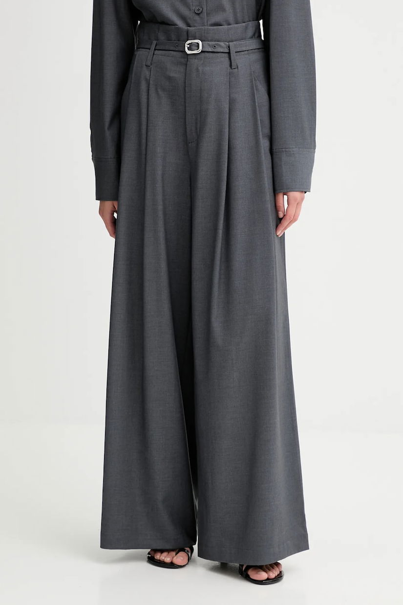 ISABELLE BLANCHE pantaloni din lână culoarea gri, drept, high waist, IS25FW-P036-T002