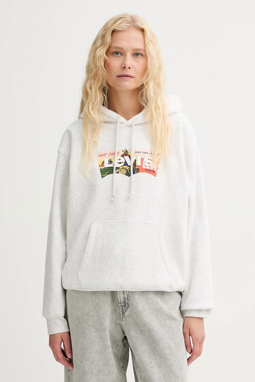 Levi's bluză culoarea gri, cu glugă, cu imprimeu, A8801