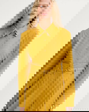 ISABELLE BLANCHE cămașă de lână culoarea galben, cu guler clasic, regular, IS25FW-C037-T002