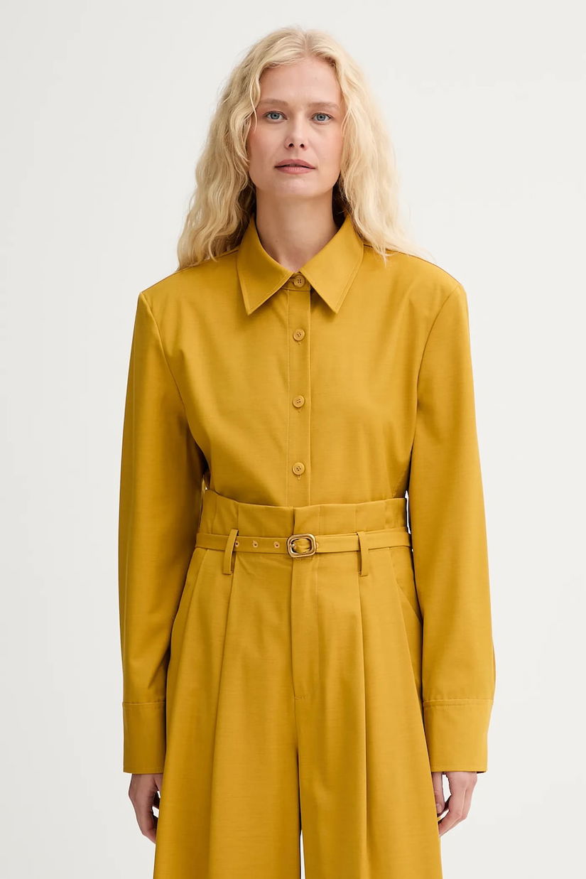 ISABELLE BLANCHE cămașă de lână culoarea galben, cu guler clasic, regular, IS25FW-C037-T002