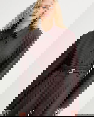 ISABELLE BLANCHE cămașă de lână culoarea bordo, cu guler clasic, regular, IS25FW-C037-T002