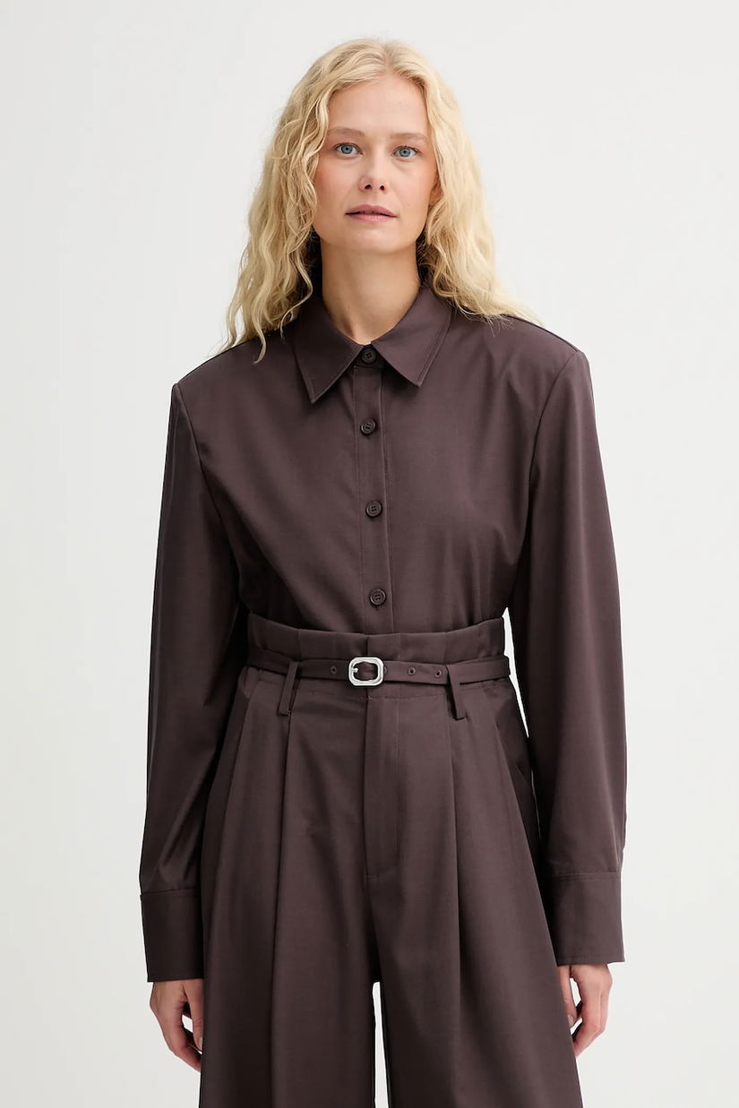 ISABELLE BLANCHE cămașă de lână culoarea bordo, cu guler clasic, regular, IS25FW-C037-T002