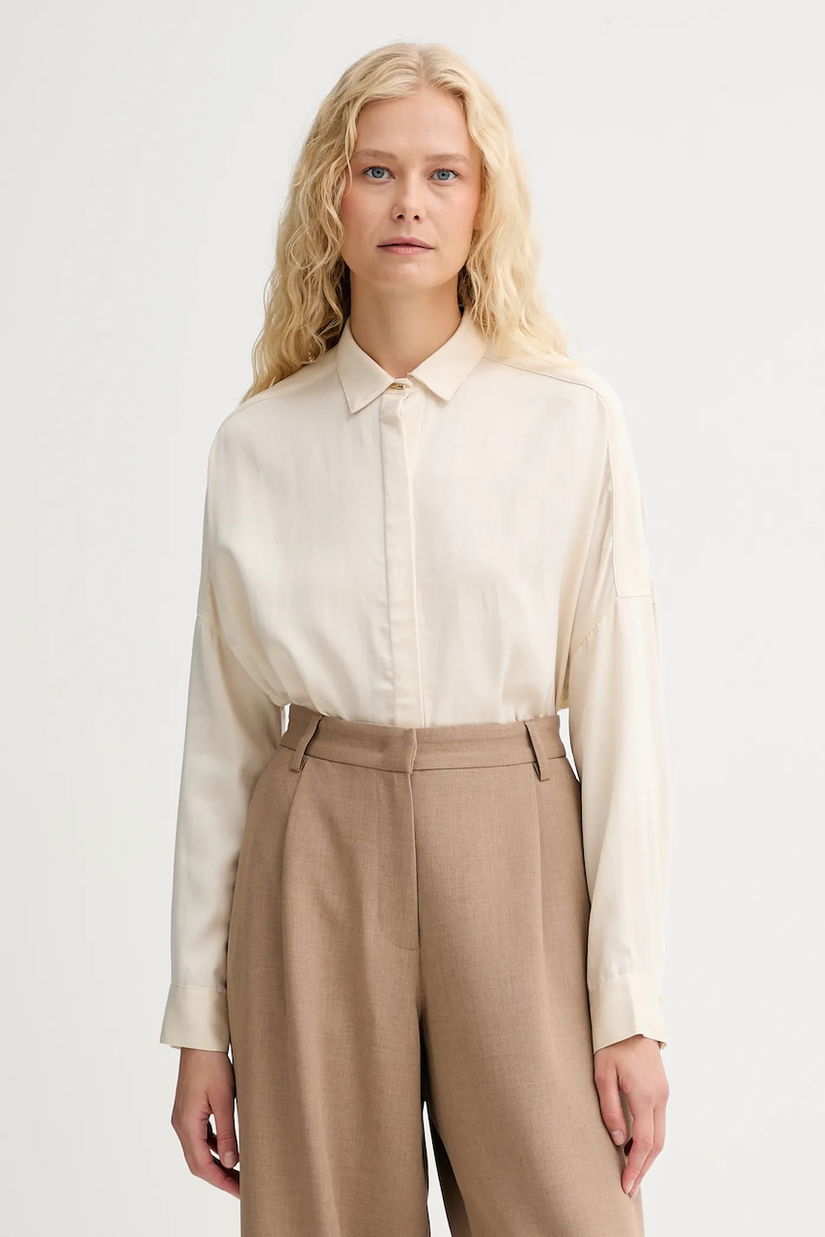 Sessun cămașă culoarea bej, cu guler clasic, relaxed, 23110031