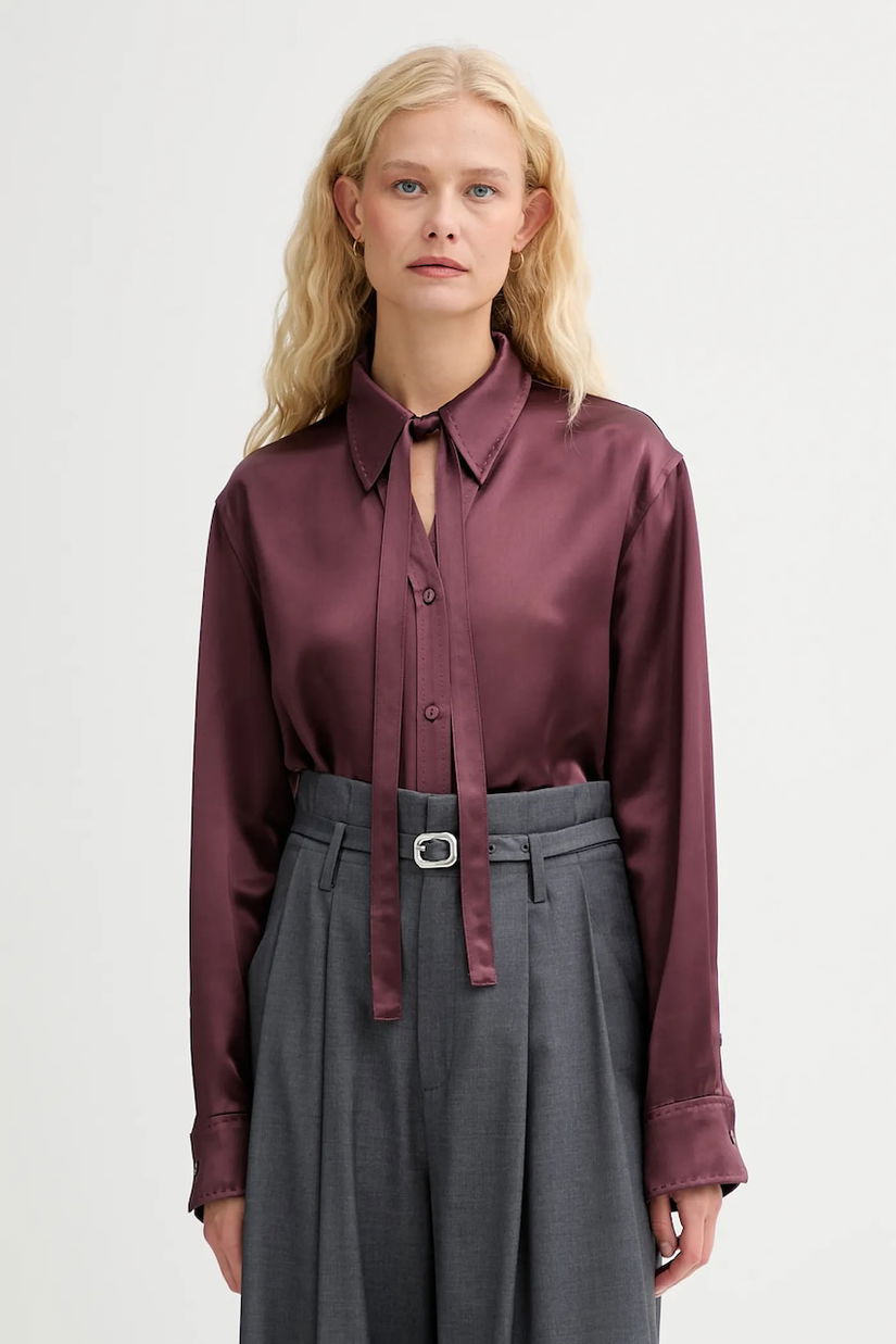 ISABELLE BLANCHE cămașă culoarea bordo, cu guler clasic, relaxed, IS25FW-C059-T008