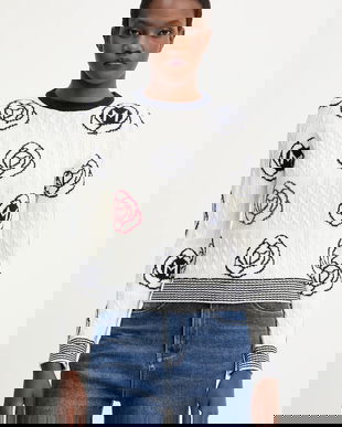 Marella pulover de lână culoarea alb, 2523366114200