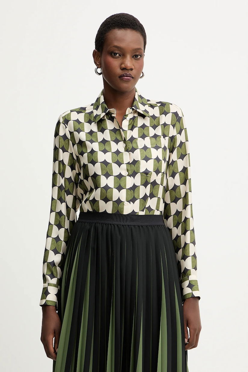 Weekend Max Mara cămașă de mătase RIVE culoarea verde, cu guler clasic, regular, 2525116062600
