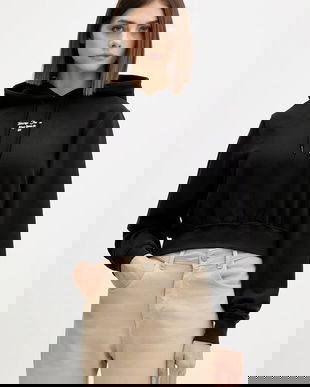 Tommy Jeans hanorac de bumbac culoarea negru, cu glugă, cu imprimeu, DW0DW22170