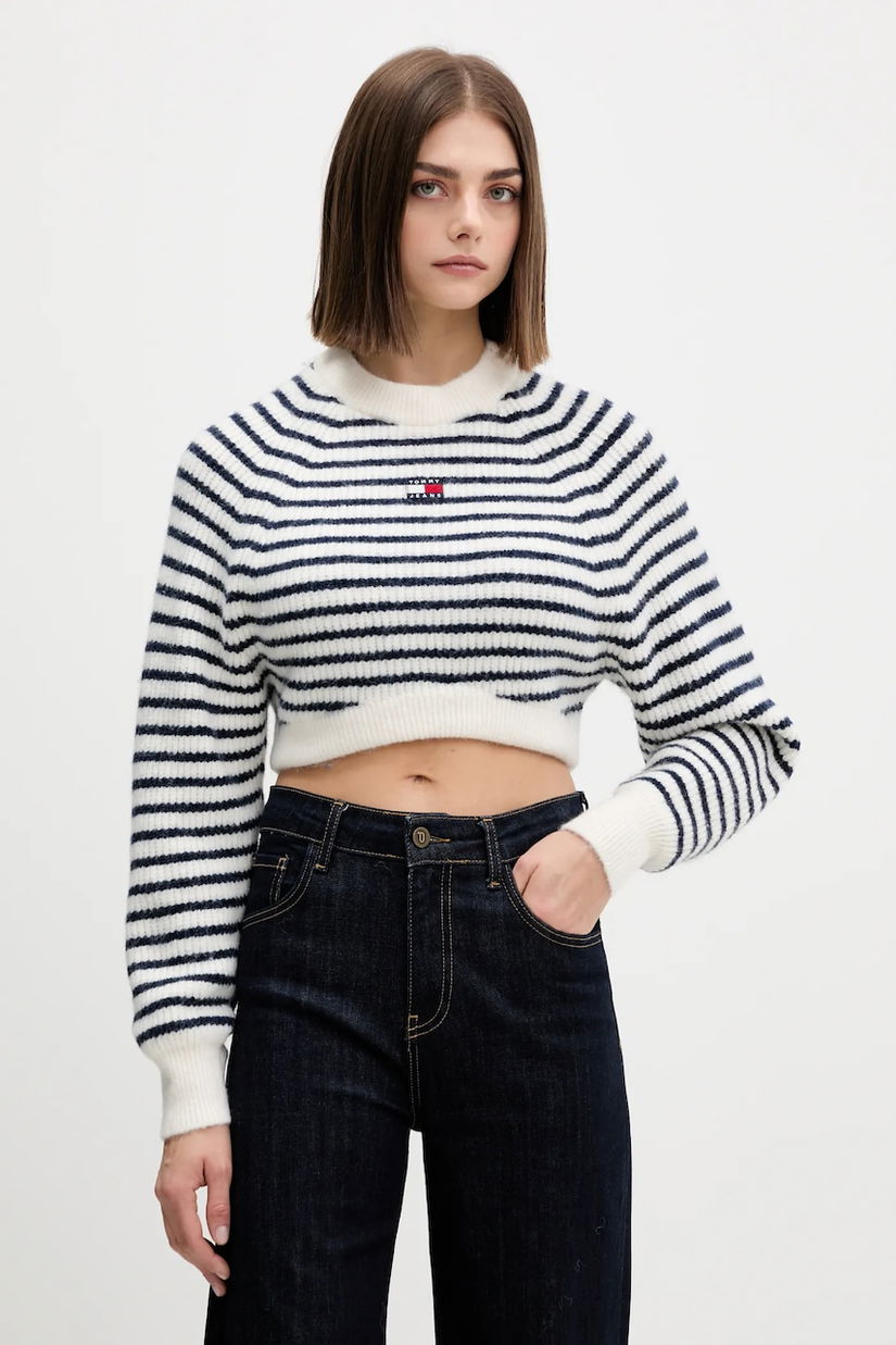 Tommy Jeans pulover din amestec de lână culoarea alb, DW0DW21677