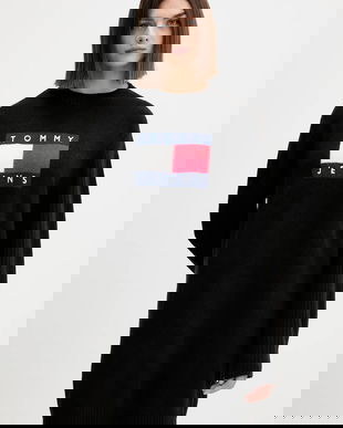 Tommy Jeans rochie din amestec de lână culoarea negru, mini, oversize, DW0DW21462