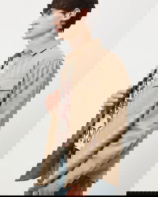 Medicine cămașă culoarea bej, cu guler clasic, regular