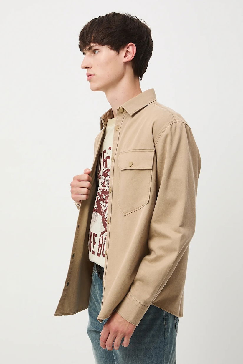 Medicine cămașă culoarea bej, cu guler clasic, regular