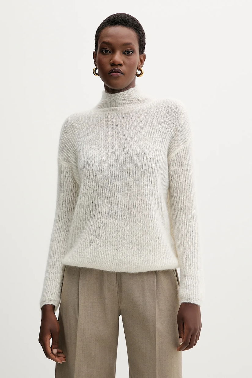 MM pulover de lână TENNA culoarea bej, light, cu guler, 2526366188600