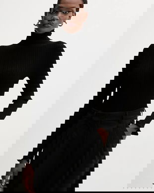 Marella pulover culoarea negru, light, cu guler, 2523366092200