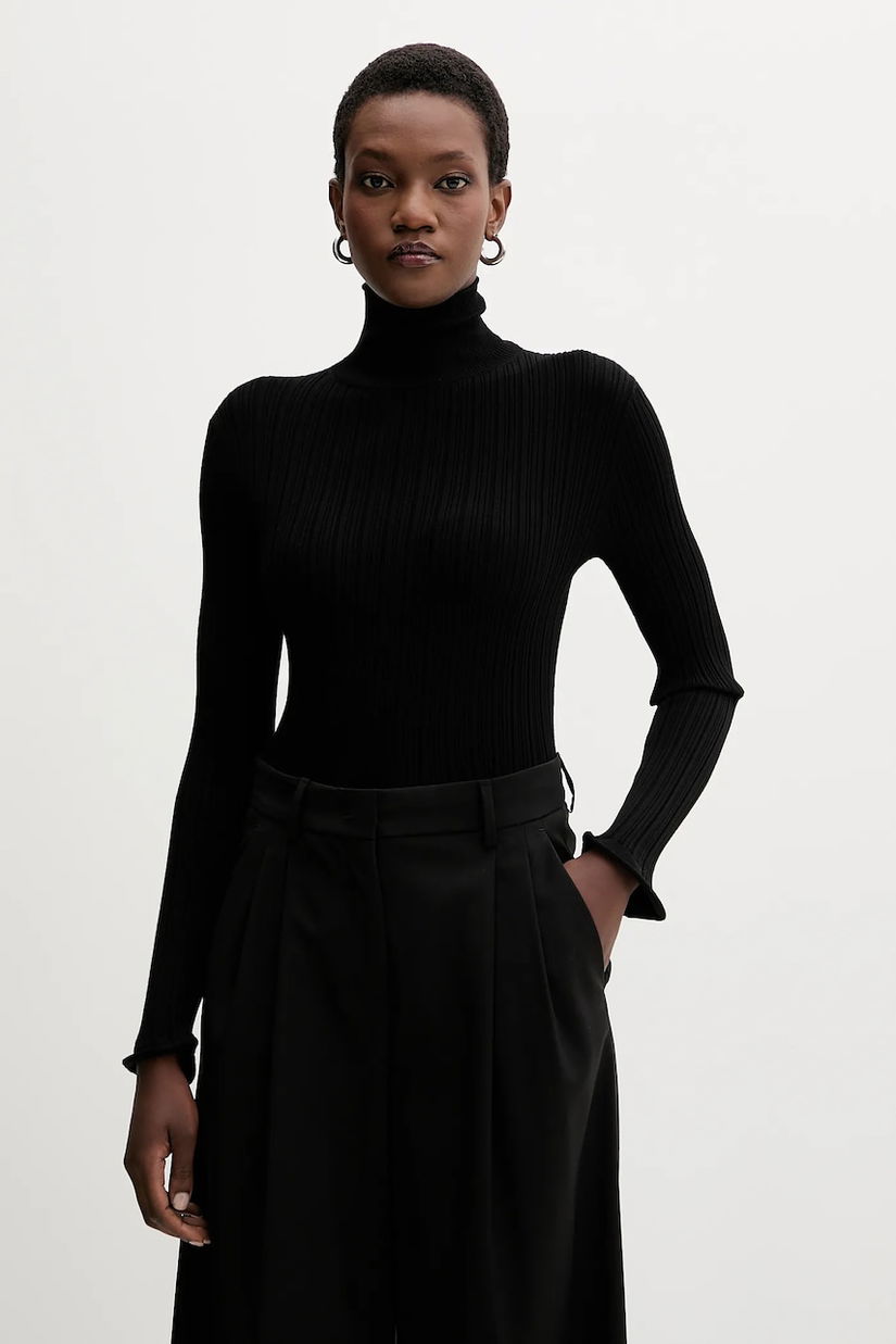 Marella pulover culoarea negru, light, cu guler, 2523366092200