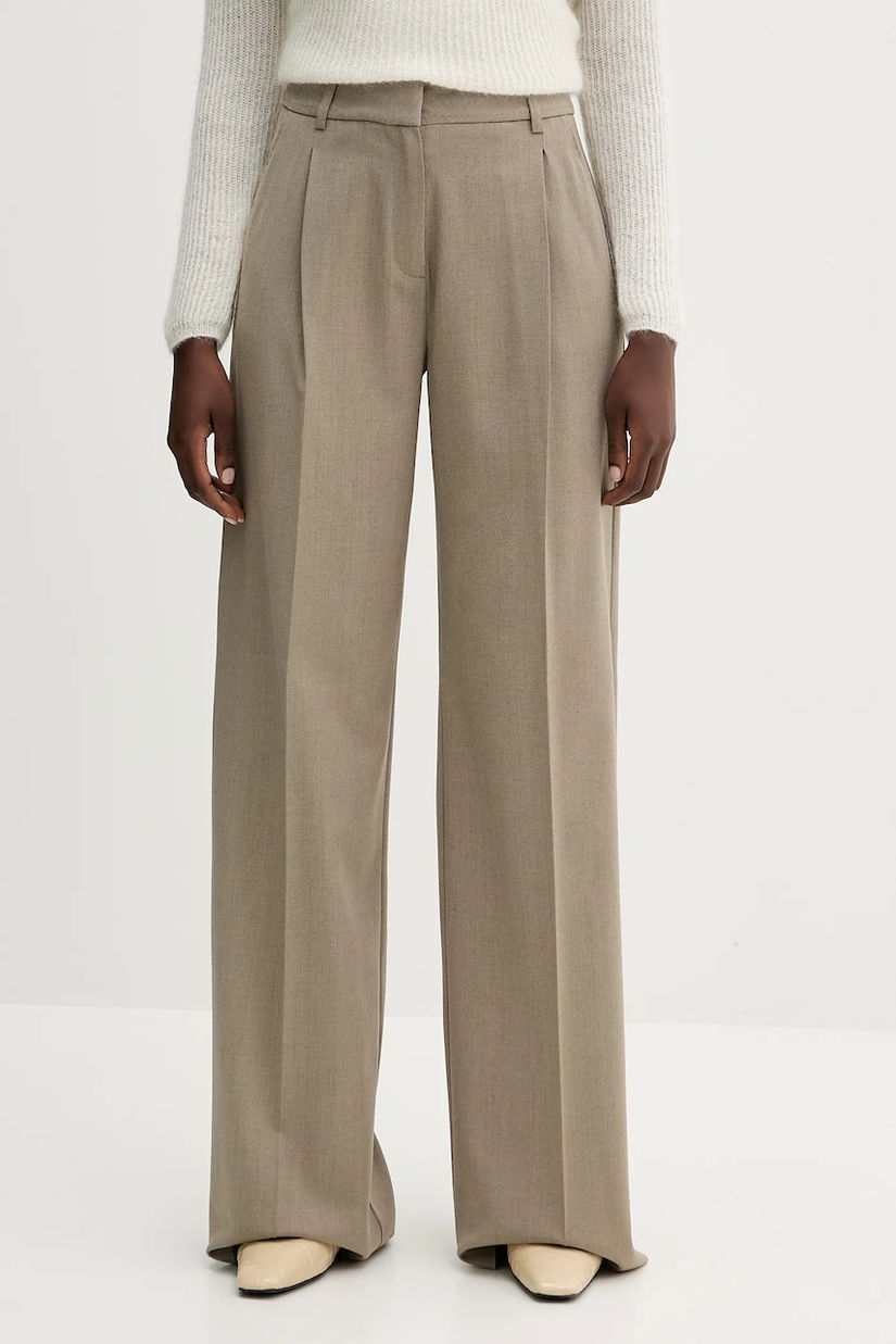 Marella pantaloni din lână culoarea verde, lat, high waist, 2523136251200