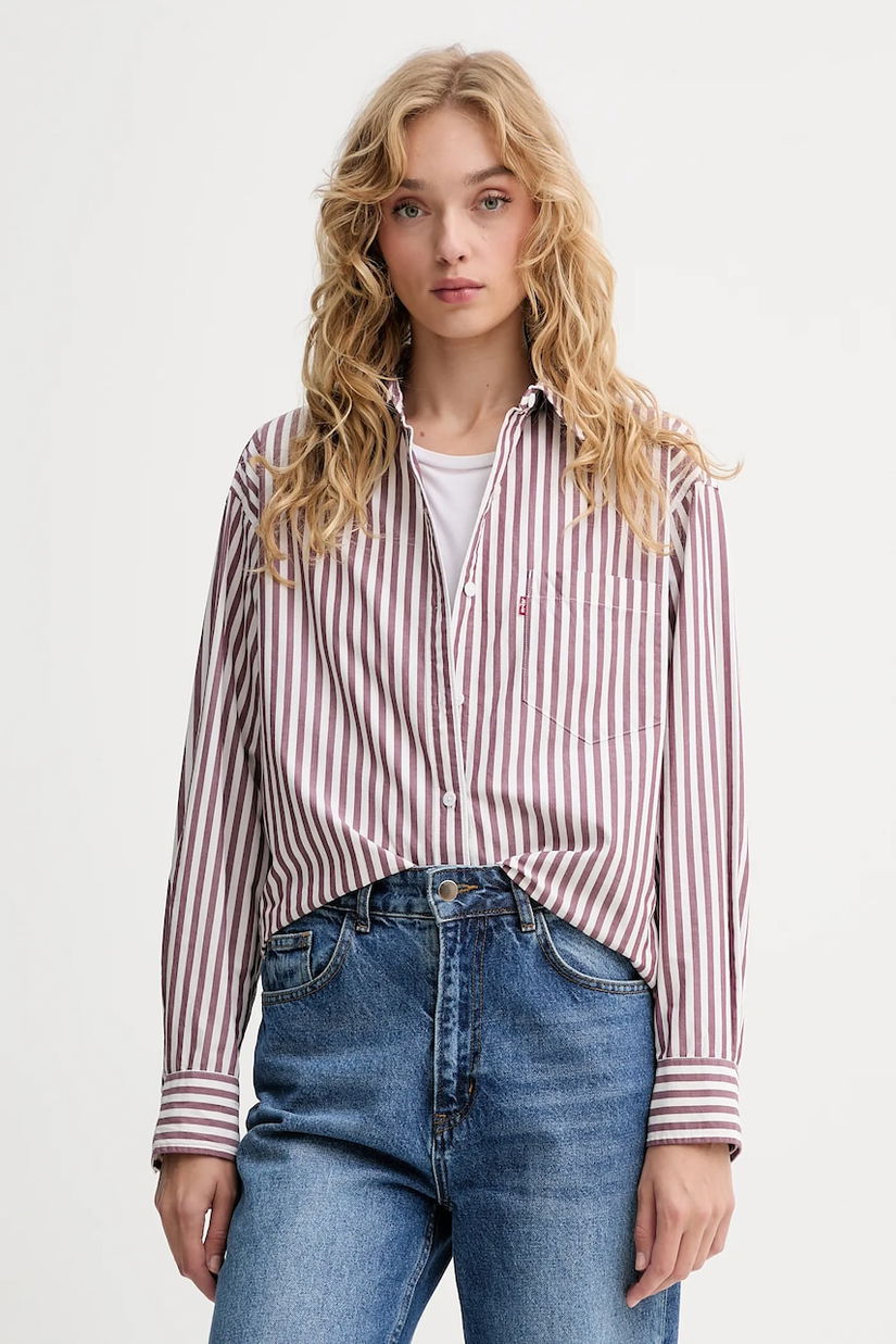 Levi's cămașă din bumbac culoarea maro, cu guler clasic, relaxed, 001HM
