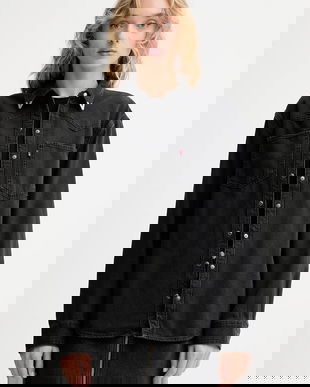 Levi's cămașă jeans culoarea negru, cu guler clasic, relaxed, A7244