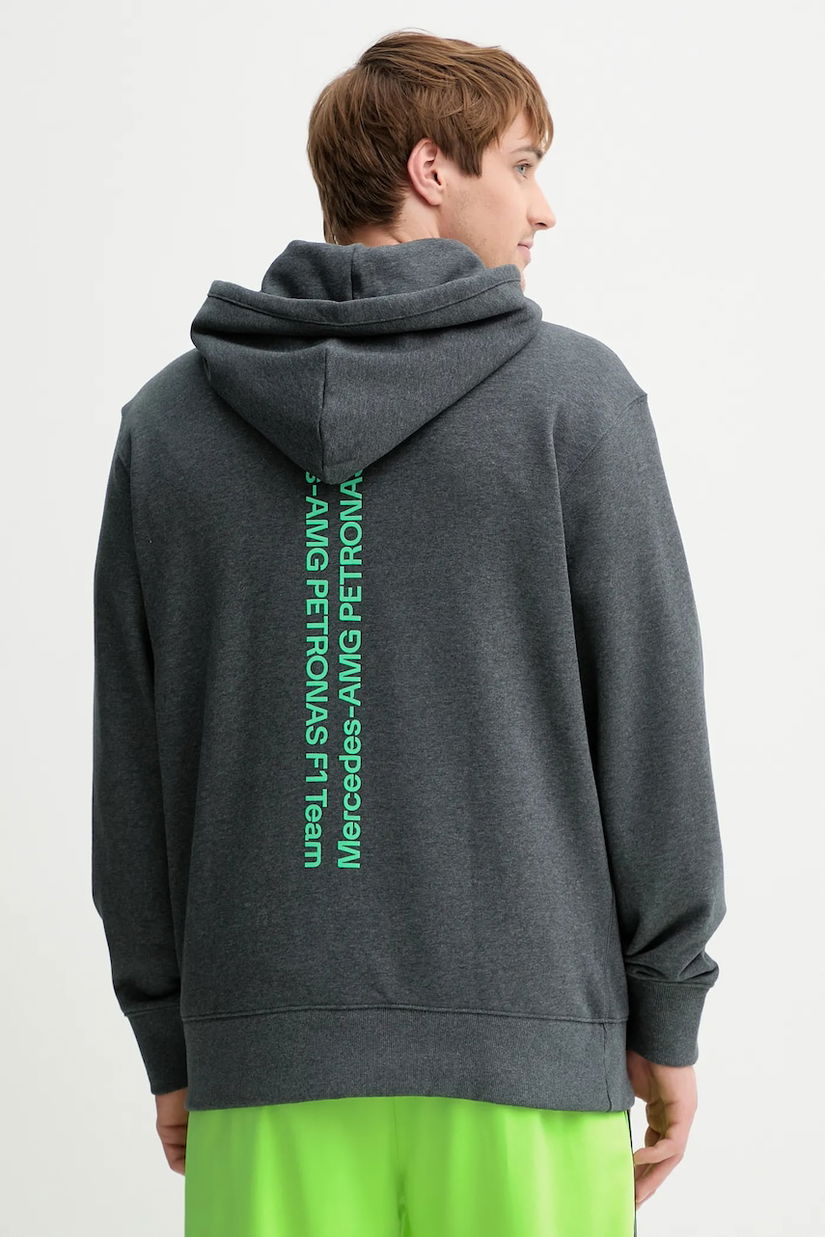 adidas hanorac de bumbac x Mercedes culoarea gri, cu glugă, cu imprimeu, JX8778