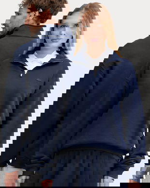 Lacoste hanorac de bumbac culoarea albastru marin, neted, SH7759