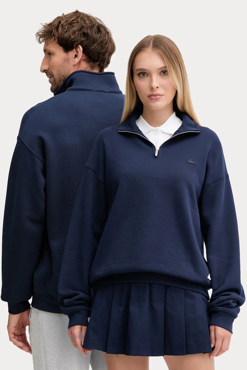 Lacoste hanorac de bumbac culoarea albastru marin, neted, SH7759