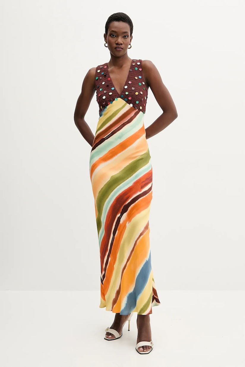 Never Fully Dressed rochie din bumbac culoarea portocaliu, maxi, evazati, NFDDR2267