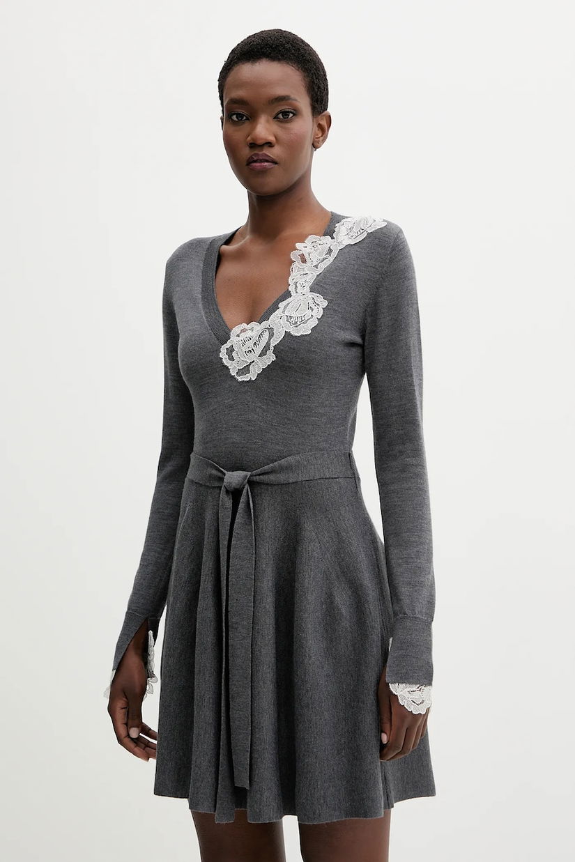 Blugirl Blumarine rochie din lână culoarea gri, mini, evazati, RF5231.MA82O