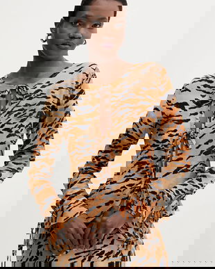 Never Fully Dressed bluză culoarea maro, cu model, NFDTO1808