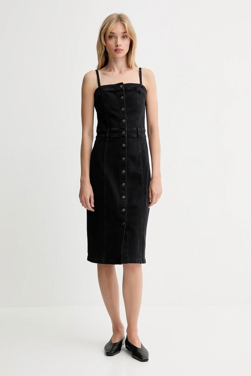 Levi's rochie jeans culoarea negru, midi, mulata, 0002S