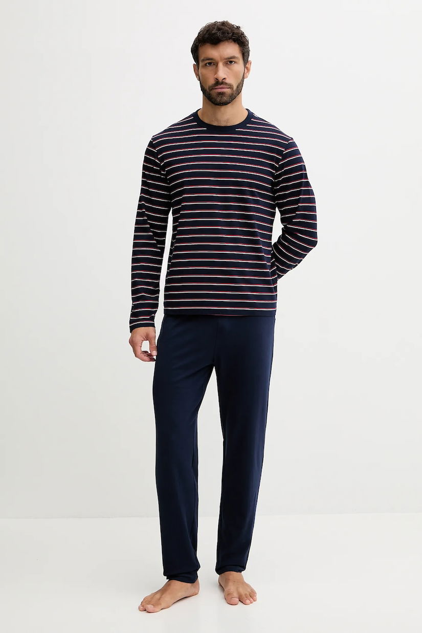 Lacoste pijama culoarea bleumarin, cu model, 4H0624