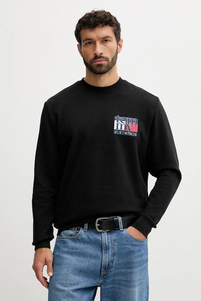 Tommy Jeans hanorac de bumbac culoarea negru, cu imprimeu, DM0DM22093