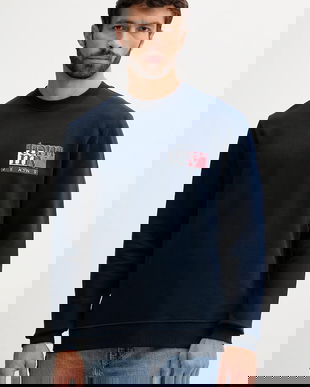 Tommy Jeans hanorac de bumbac culoarea bleumarin, cu imprimeu, DM0DM22093