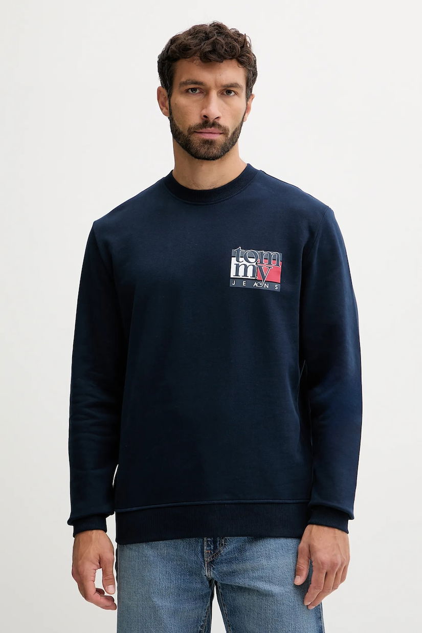 Tommy Jeans hanorac de bumbac culoarea bleumarin, cu imprimeu, DM0DM22093