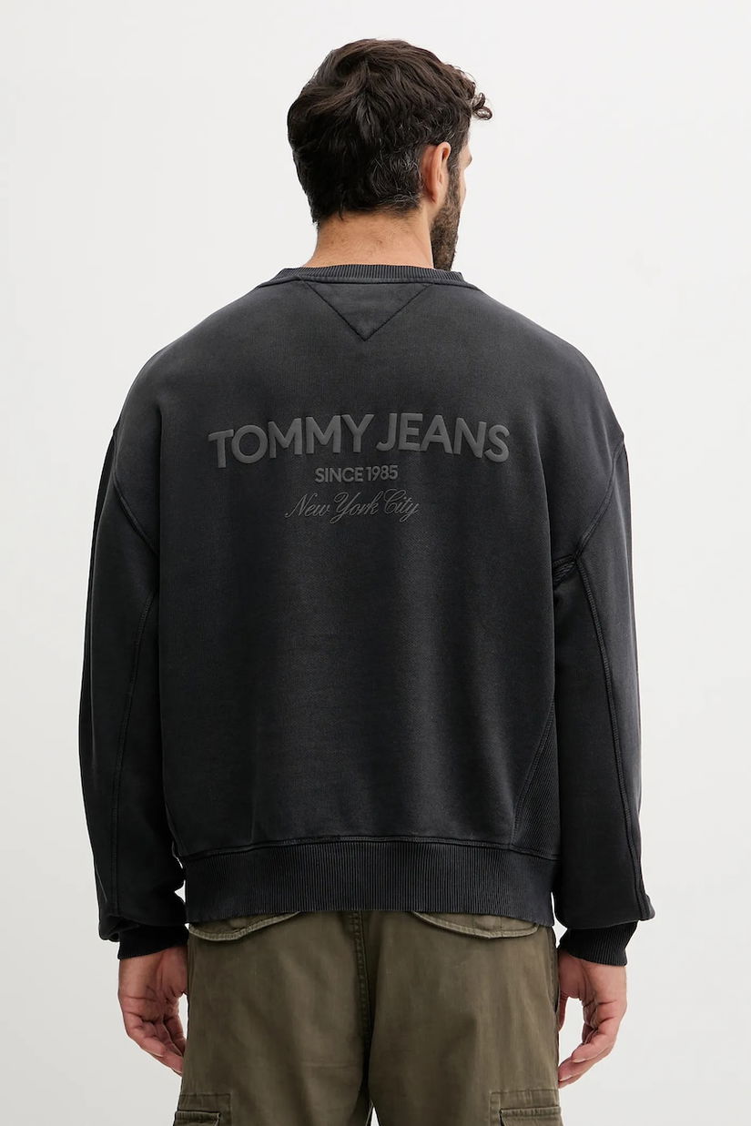 Tommy Jeans hanorac de bumbac culoarea gri, cu imprimeu, DM0DM22079
