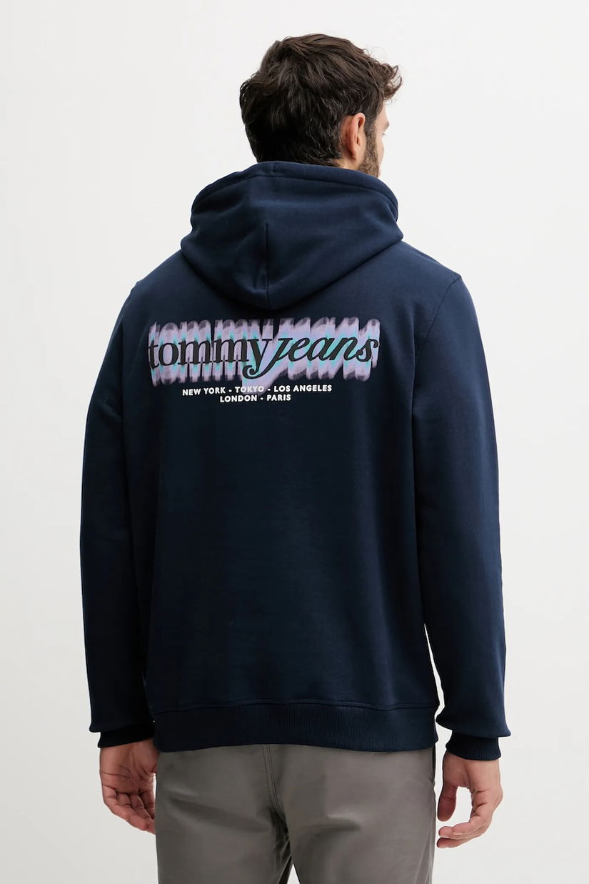 Tommy Jeans hanorac de bumbac culoarea bleumarin, cu glugă, cu imprimeu, DM0DM22112