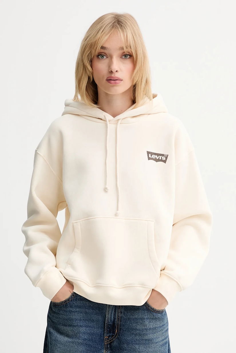 Levi's bluză culoarea bej, cu glugă, cu imprimeu, 004ND