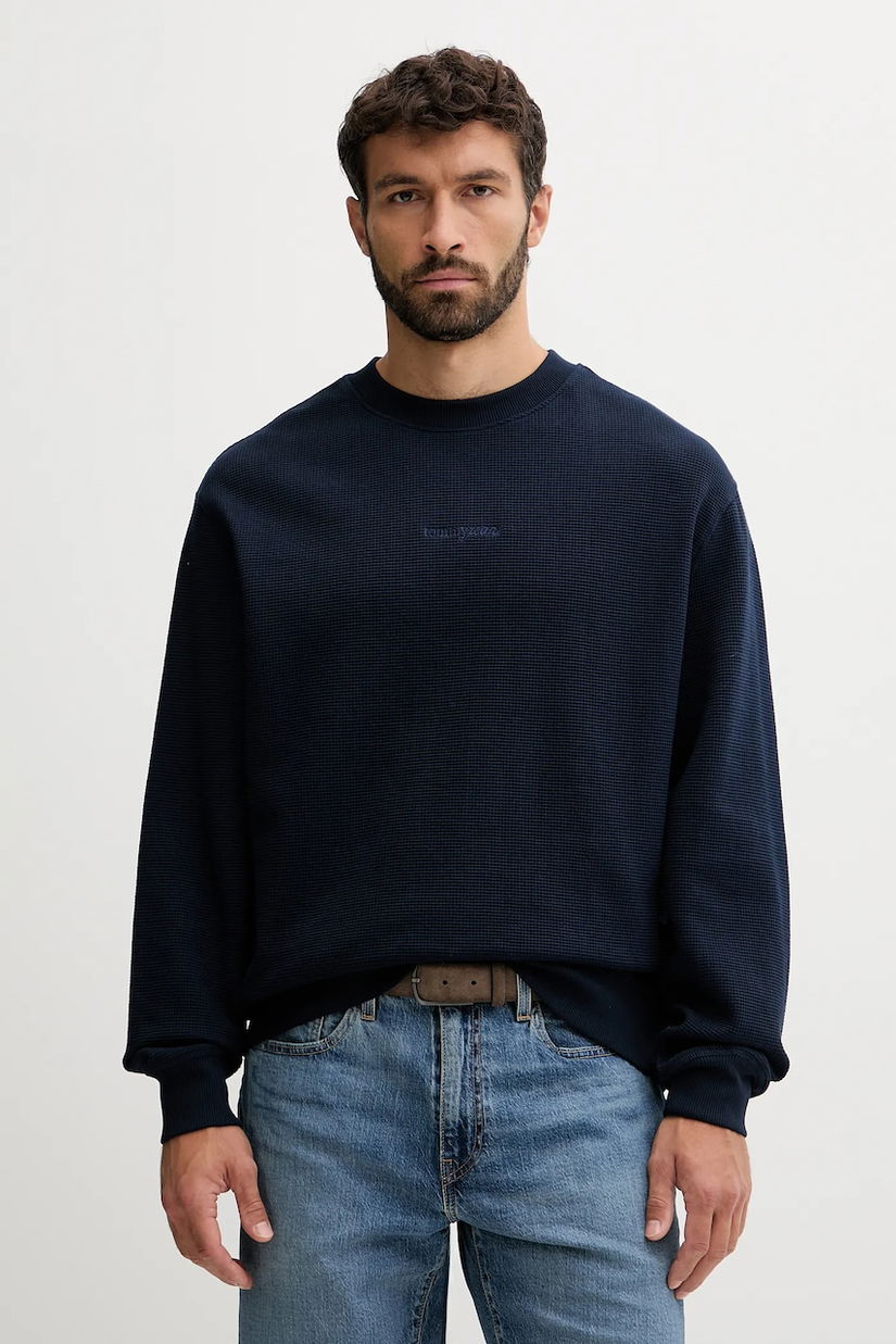 Tommy Jeans hanorac de bumbac culoarea bleumarin, uni, DM0DM21622