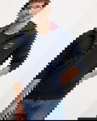 Aeronautica Militare bluză culoarea bleumarin, cu glugă, uni, FE2078UF00662