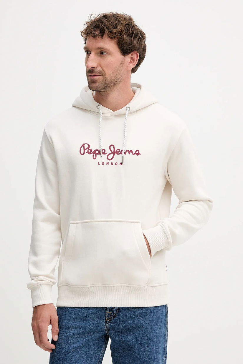 Pepe Jeans bluză culoarea bej, cu glugă, cu imprimeu, PM5800009