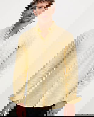 Lindbergh cămașă de in culoarea verde, cu guler button-down, regular, 30.220276