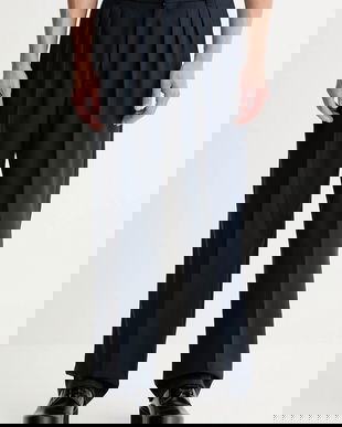 Kenzo pantaloni de lână bărbați, culoarea bleumarin, drepți FE65PA2149GE