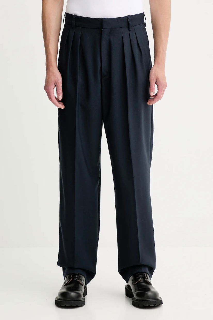 Kenzo pantaloni de lână bărbați, culoarea bleumarin, drepți FE65PA2149GE