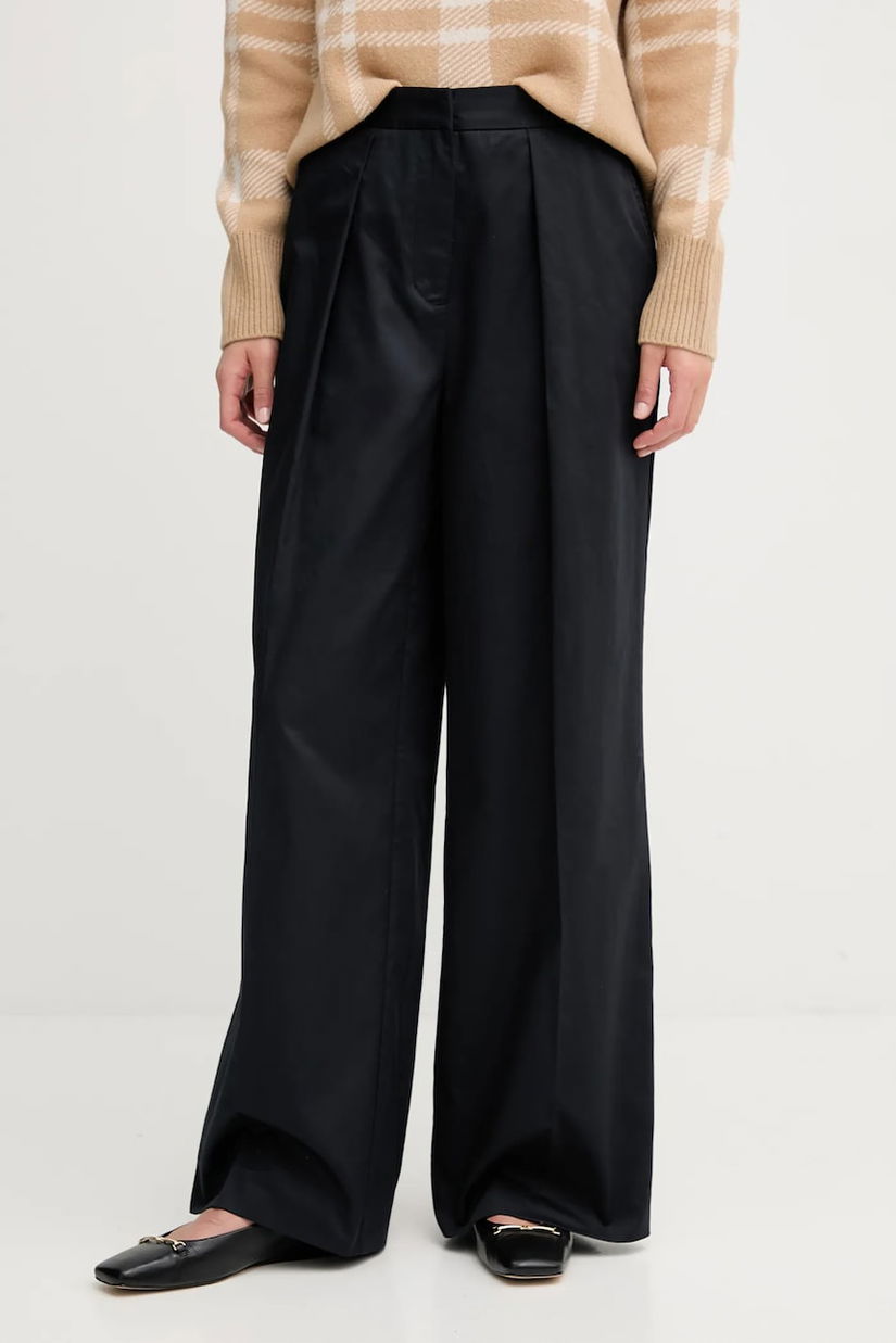 Barbour pantaloni de bumbac COLLEEN culoarea bleumarin, lat, high waist, LTR0394