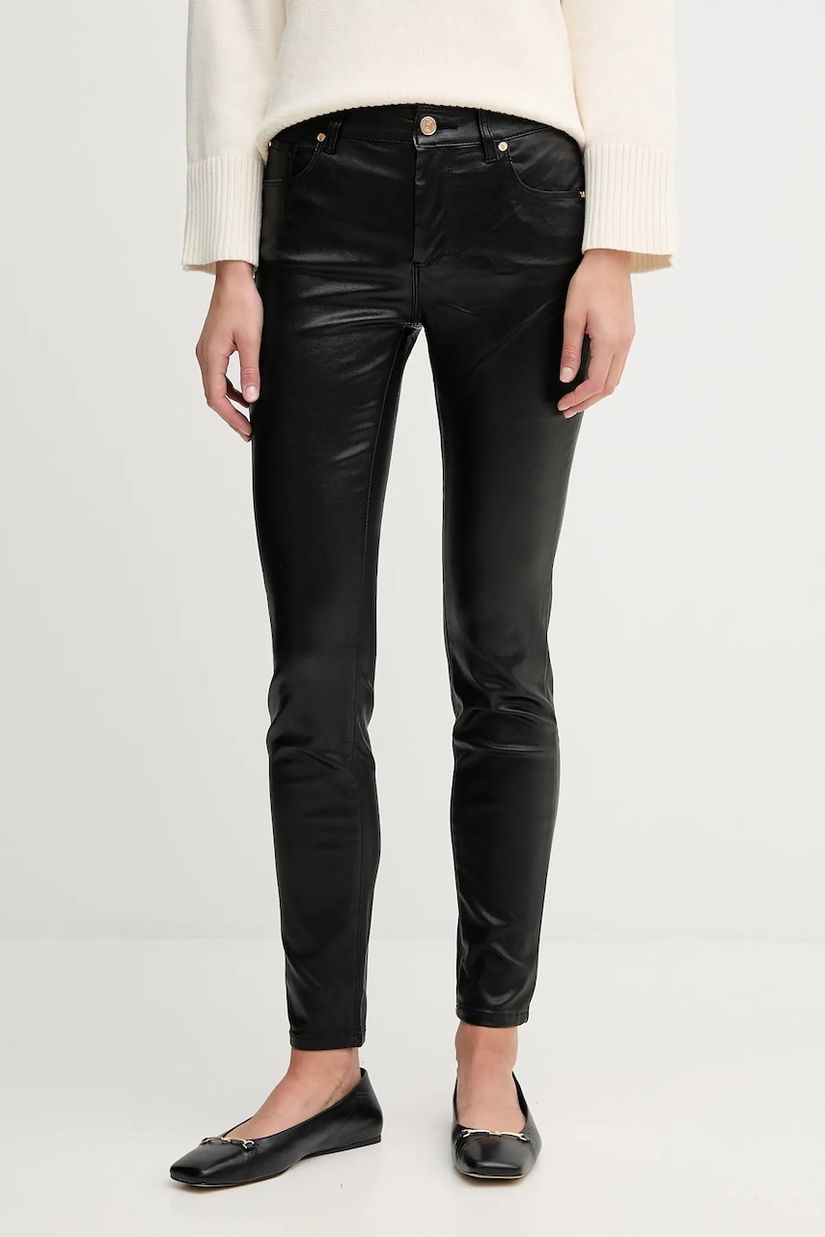 Gaudi pantaloni culoarea negru, mulata, high waist, 521BD25018