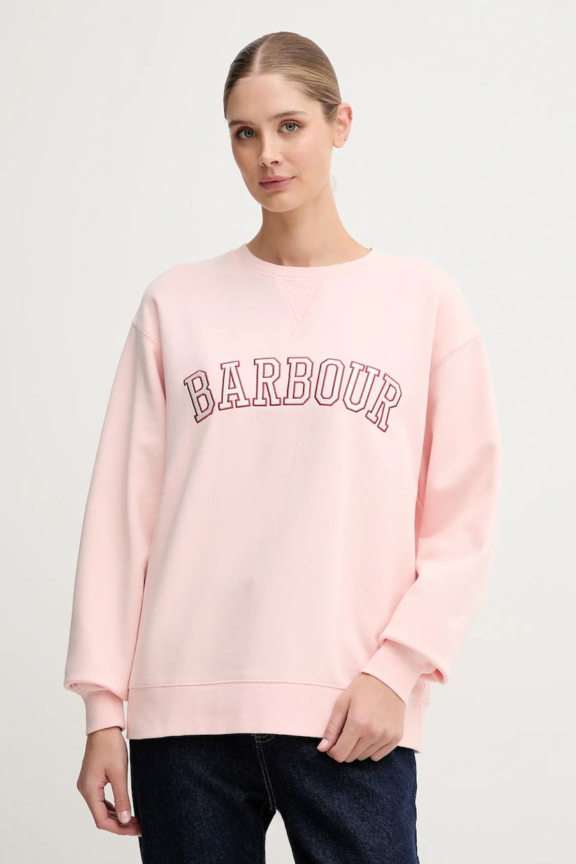 Barbour hanorac de bumbac culoarea alb, cu imprimeu, LOL0591