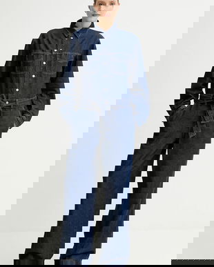 Marc O'Polo salopeta jeans culoarea albastru marin, bumbac, cu guler, 5000006876