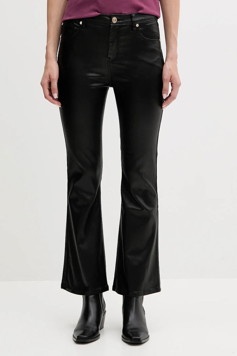 Gaudi pantaloni culoarea negru, evazati, high waist, 521BD25016